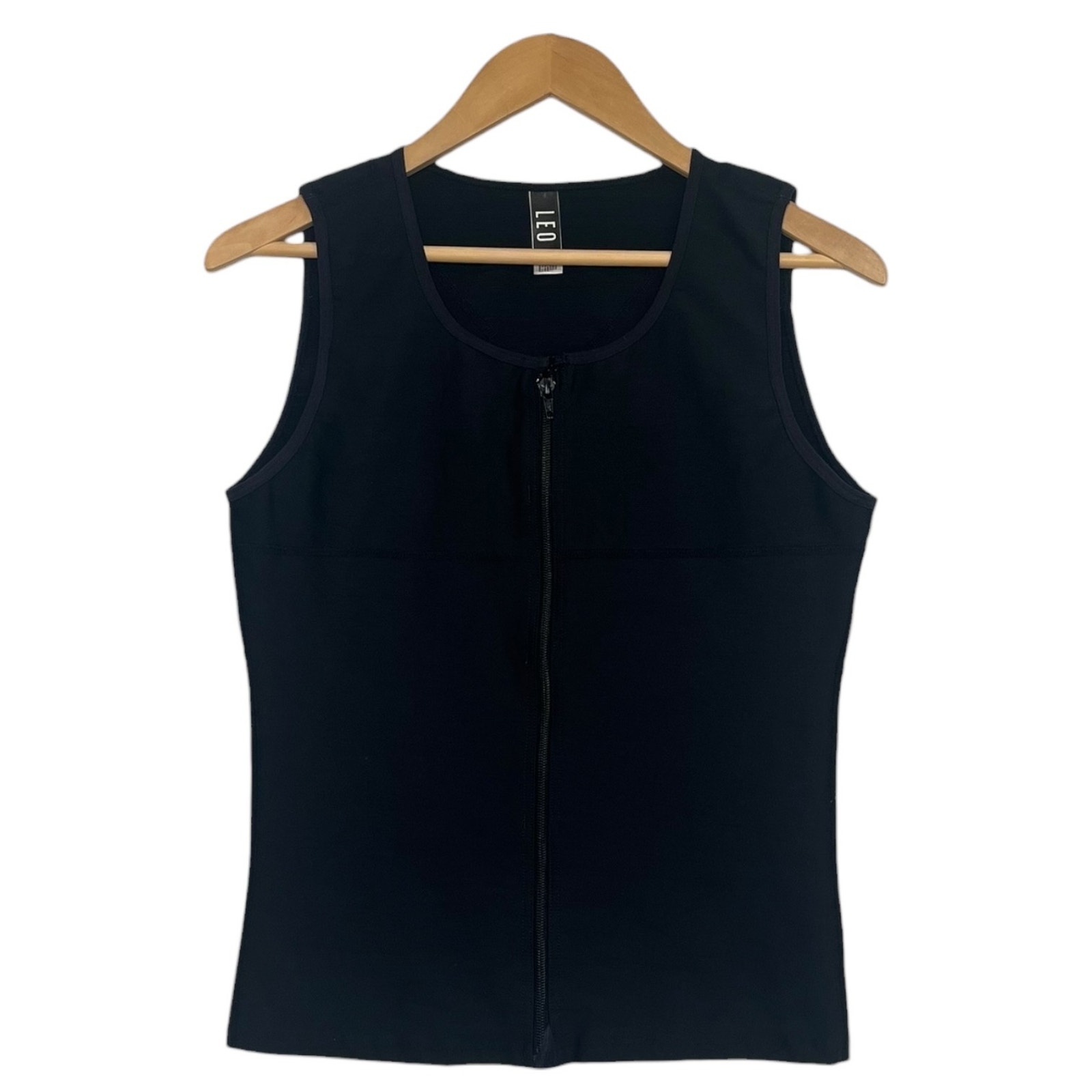 Leo Compression Vest Mens Small Black Solid Zip Front Sleeveless Core Recovery